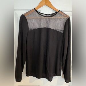 Ann Taylor Black Silky Top with Lace